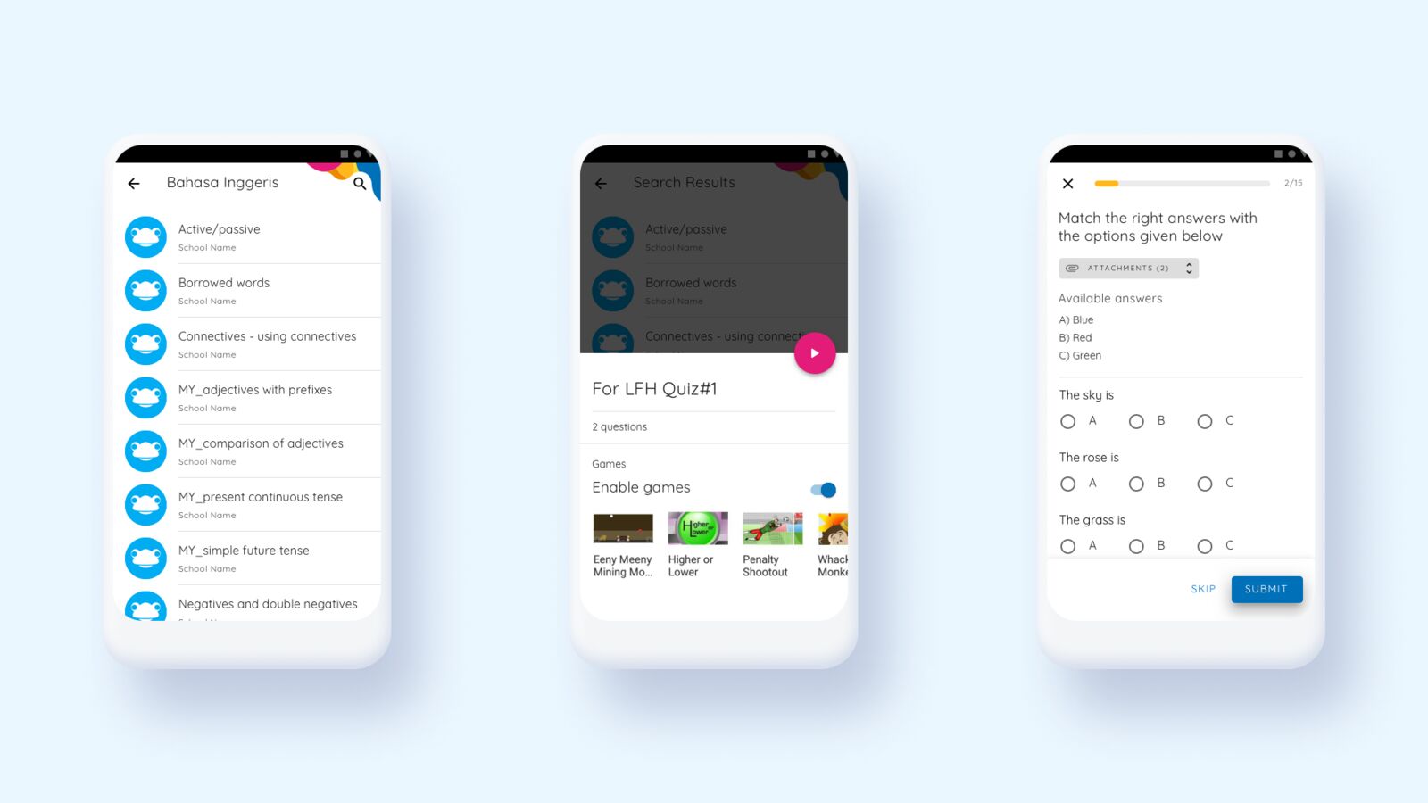 Iteration 1: quiz list, quiz start and questions